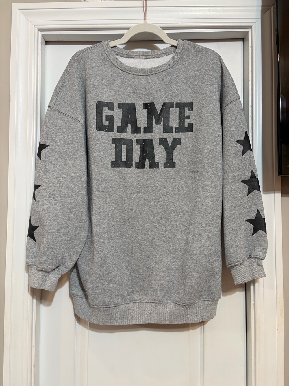 Amazon Gray 'GAME DAY' Star-Sleeve Pullover Sweatshirt